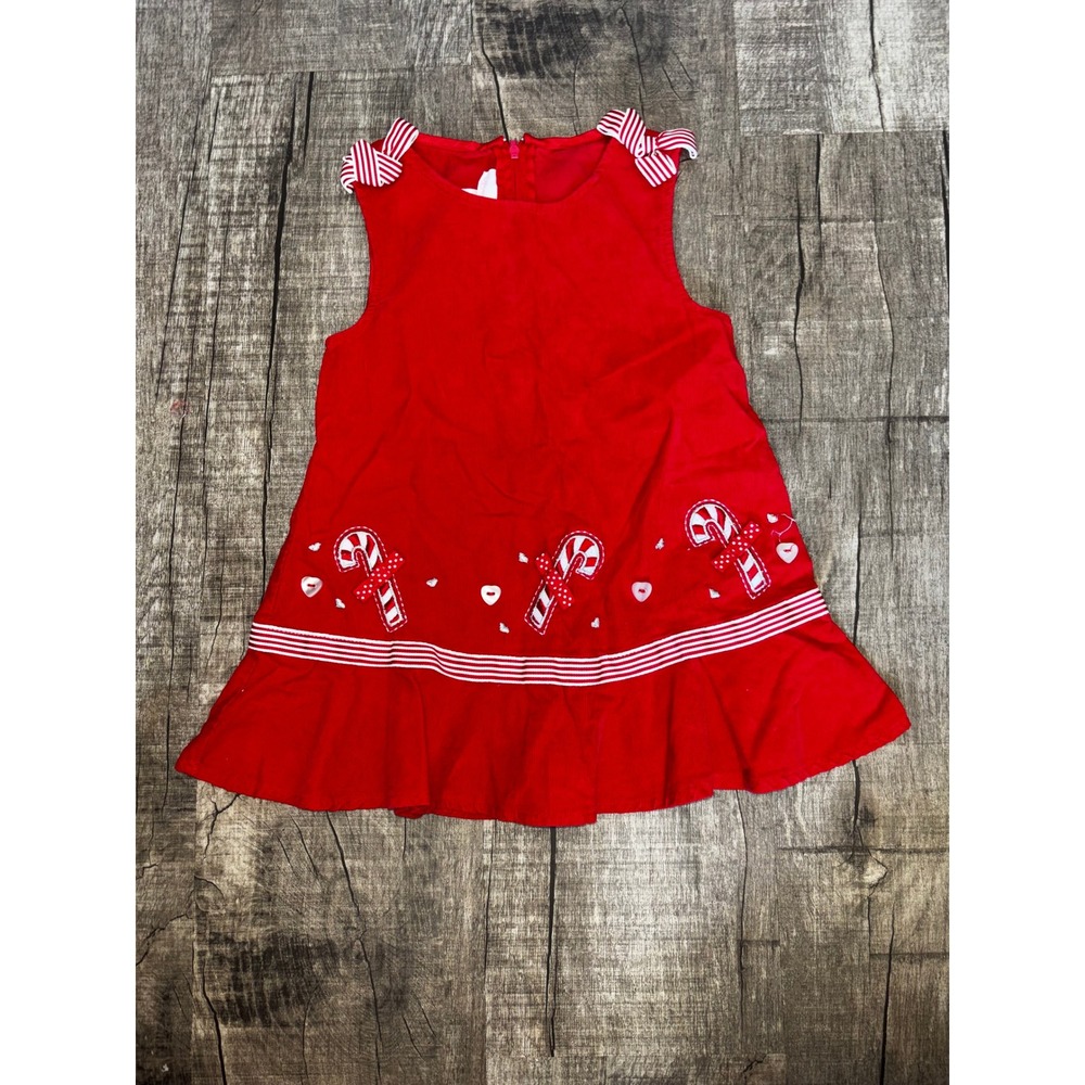 Bonnie Baby Girls Red Corduroy Candy Cane Christmas Dress 18M
